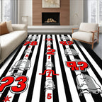 Black White Red Stiped Character Numbers Rug