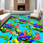Bright Blue Tropical Bird Foliage Rug
