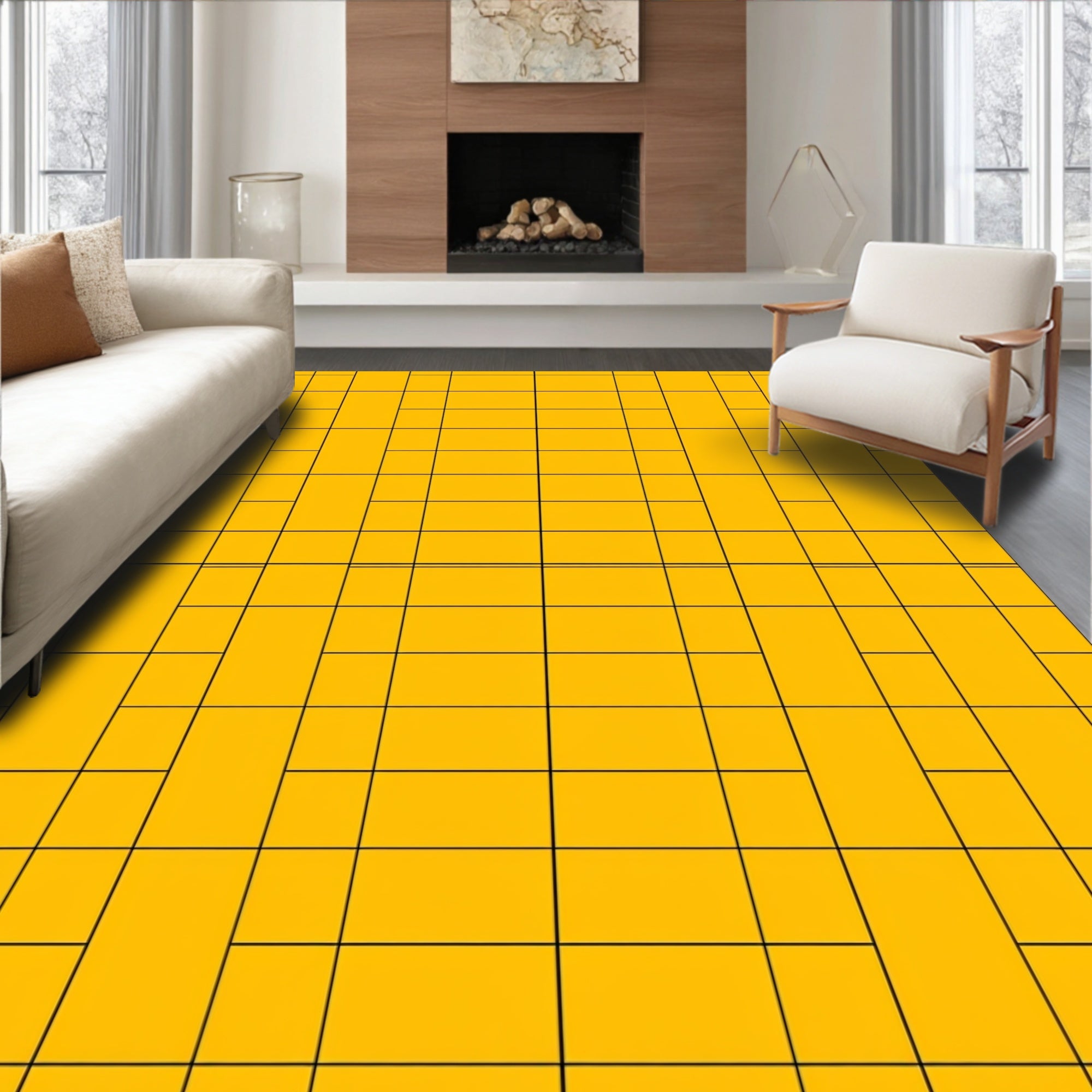 Golden Checkerboard Scattered Square Rug