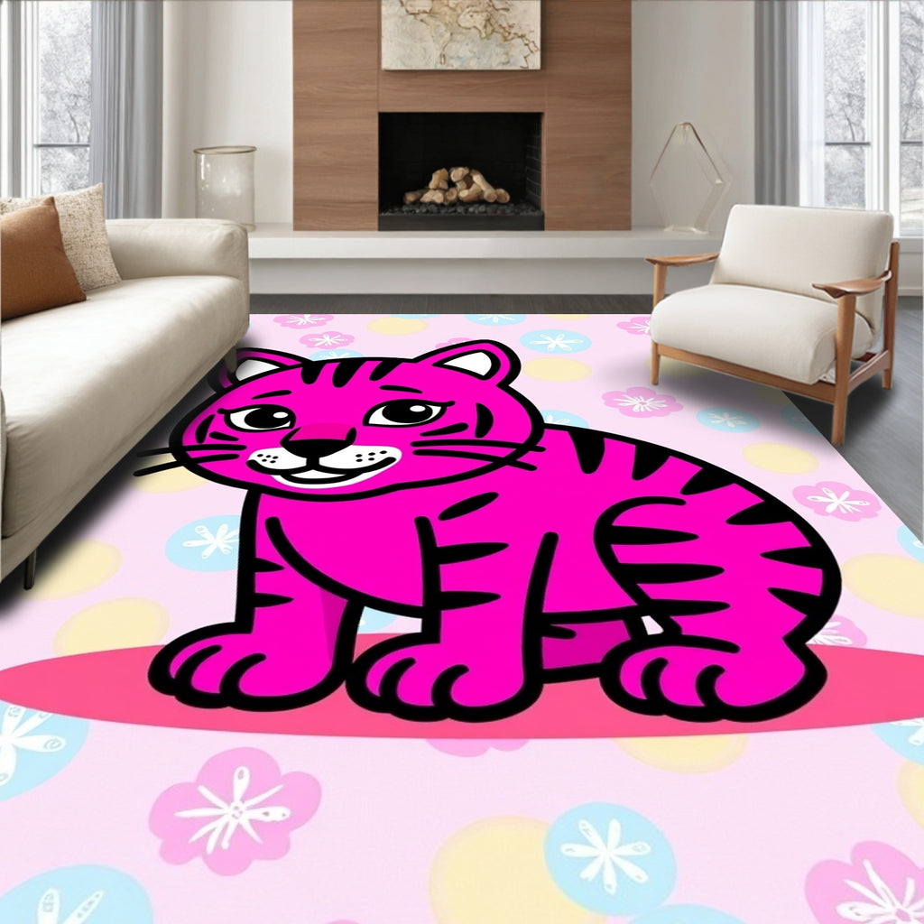 Pink Tiger Floral Dot Playful Rug