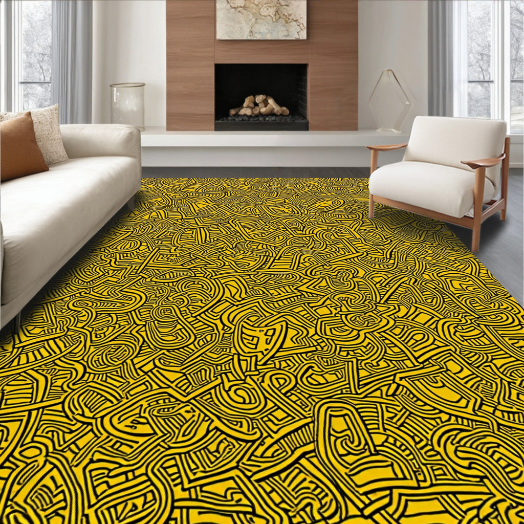 Labyrinth Black Yellow Scribble Rug