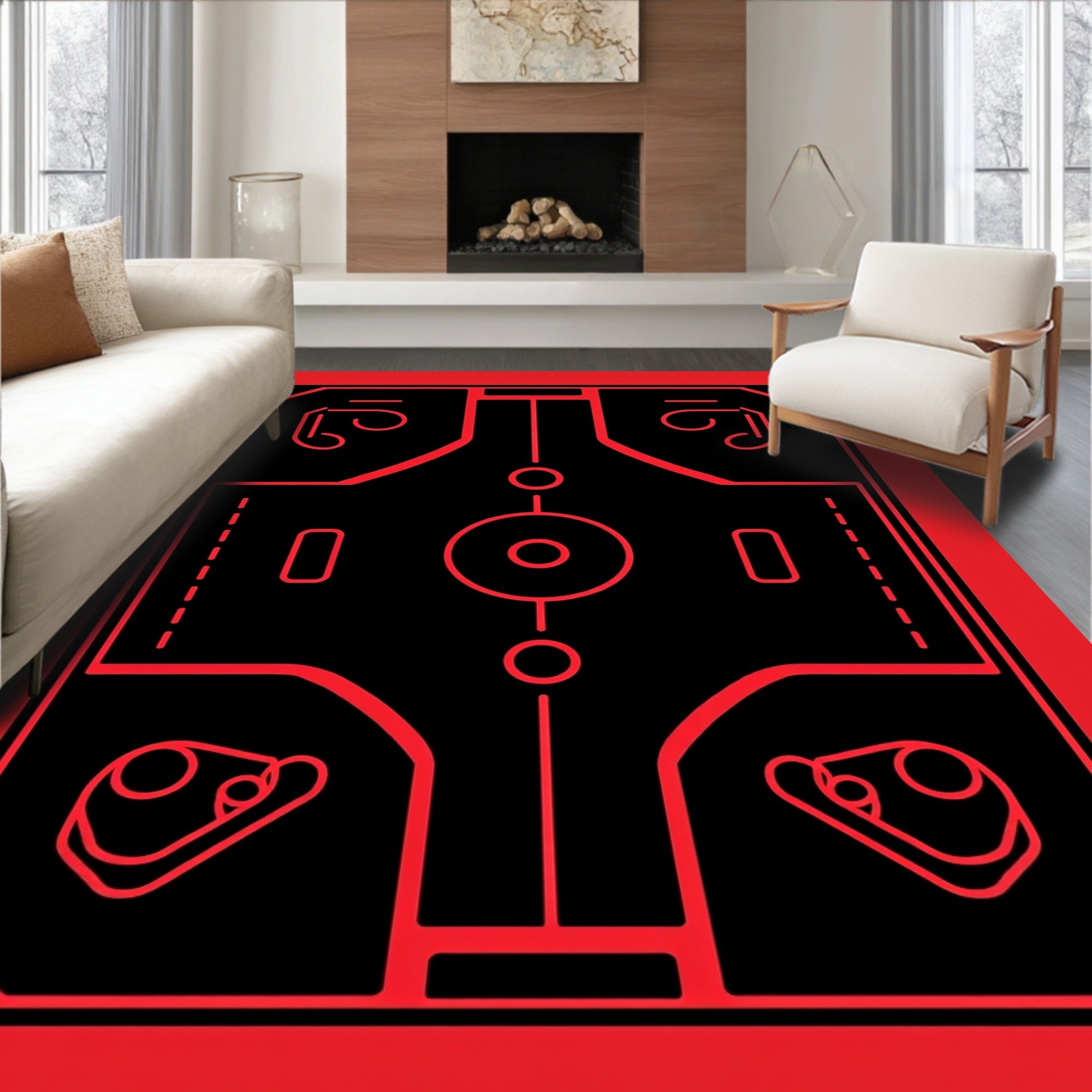 Bold Red Circuit Board Rug