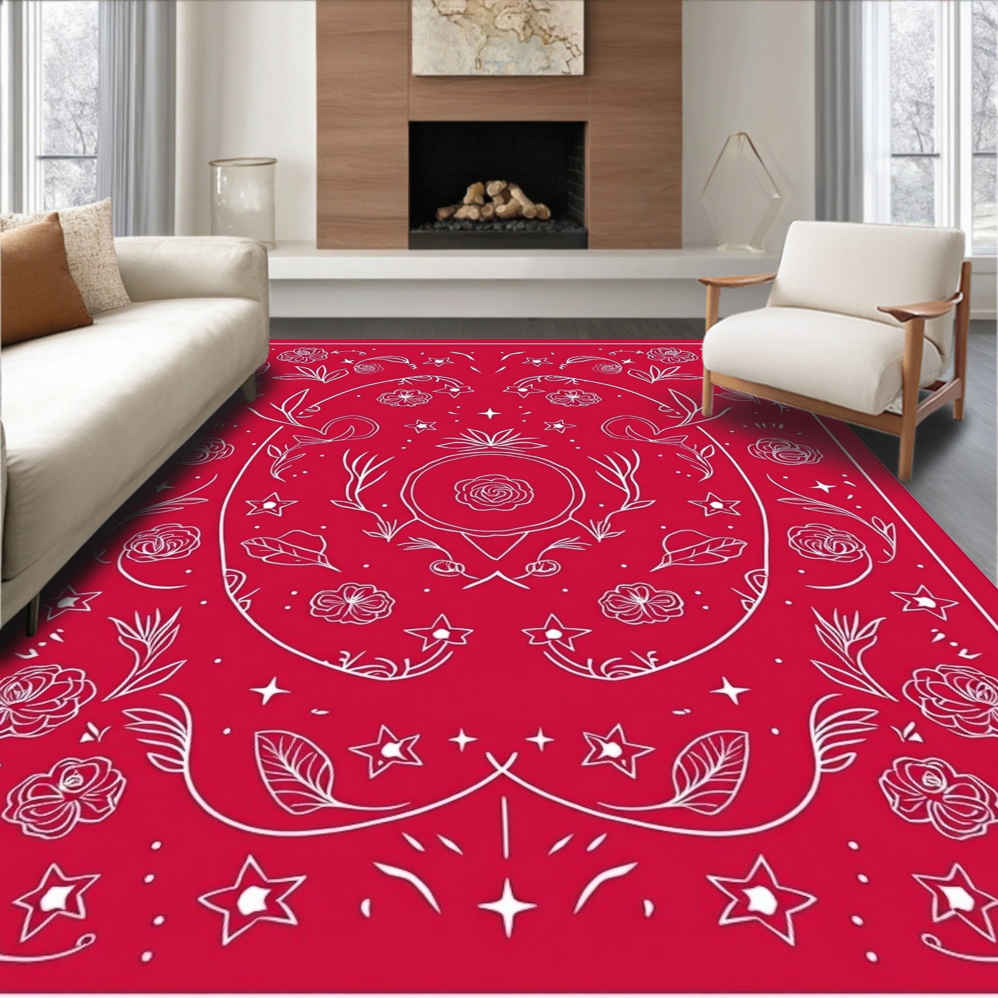 Crimson Floral Star Medallion Rug