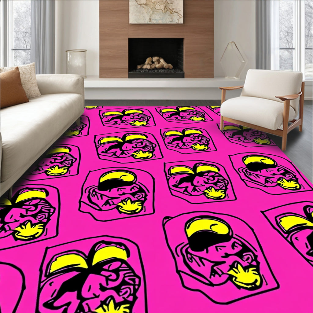 Pink Yellow Black Abstract Face Rug