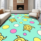Yellow Turtles Pink Teal Circles Rug