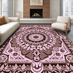 Soft Pink Ornamental Sunburst Mandala Rug