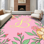 Pink Floral Frame Monogram B Rug