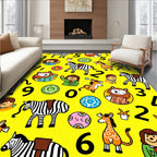 Playful Animals and Numbers Yellow Rug