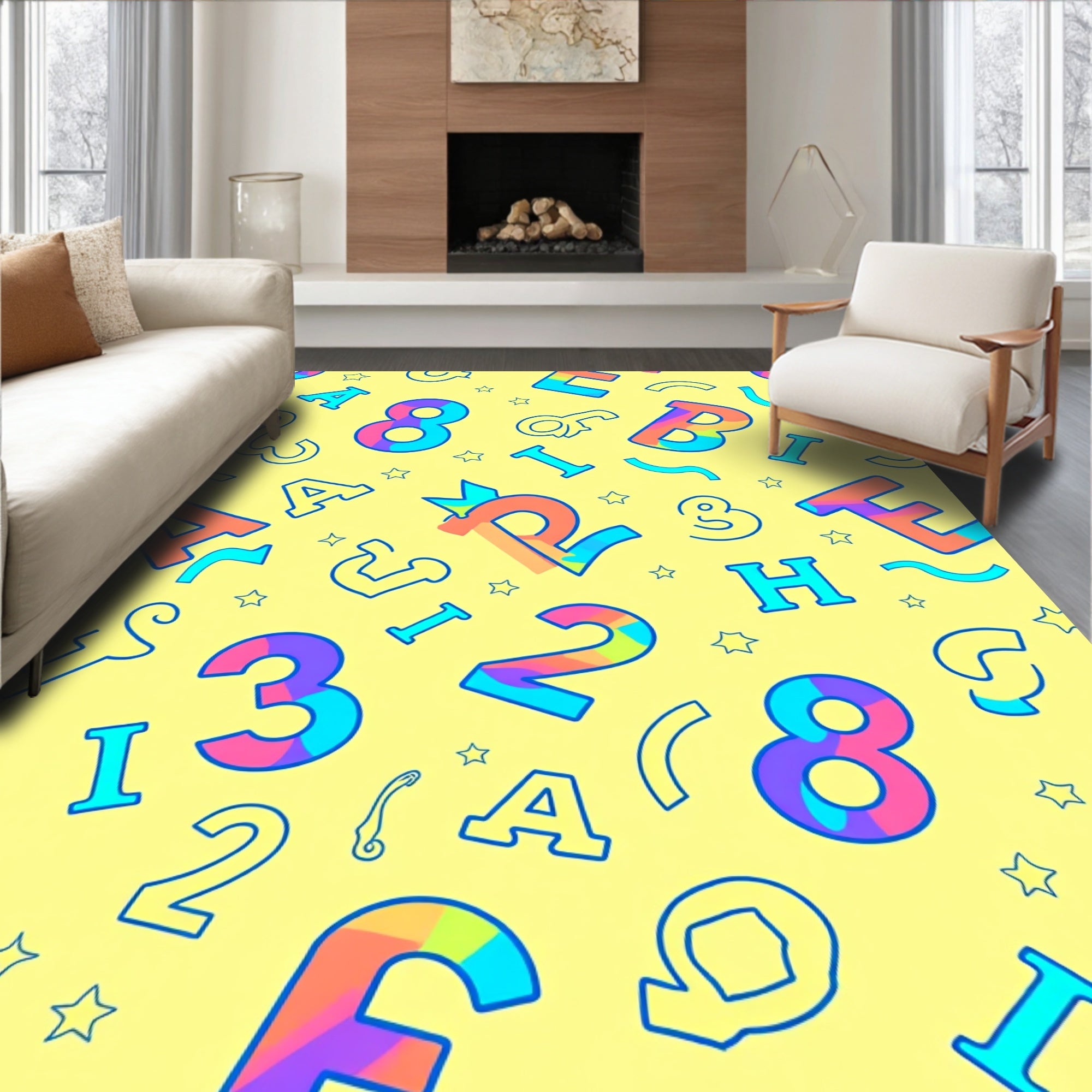 Rainbow Letters and Numbers Play Mat Rug
