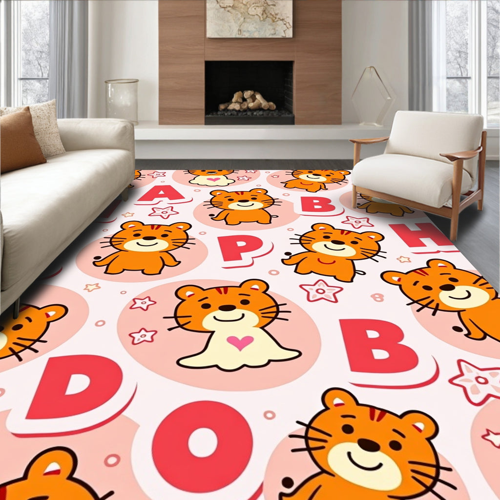 Orange Tigers Alphabet Circles Rug