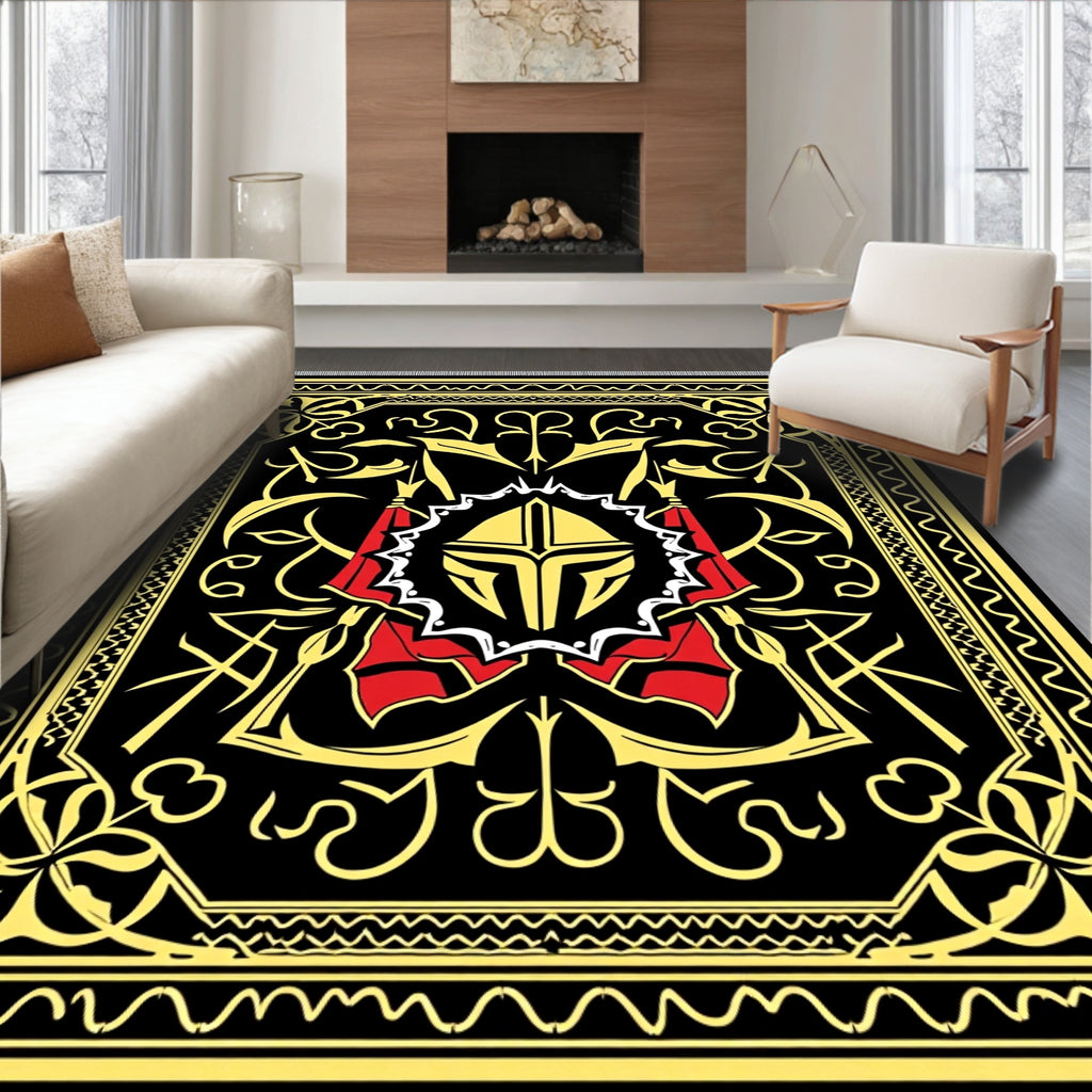 Black Gold Red Crested Medallion Rug
