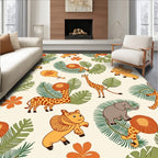 Whimsical Safari Animals Tropical Leaves Rug