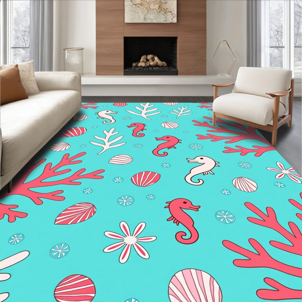 Coral Seahorse Ocean Life Rug