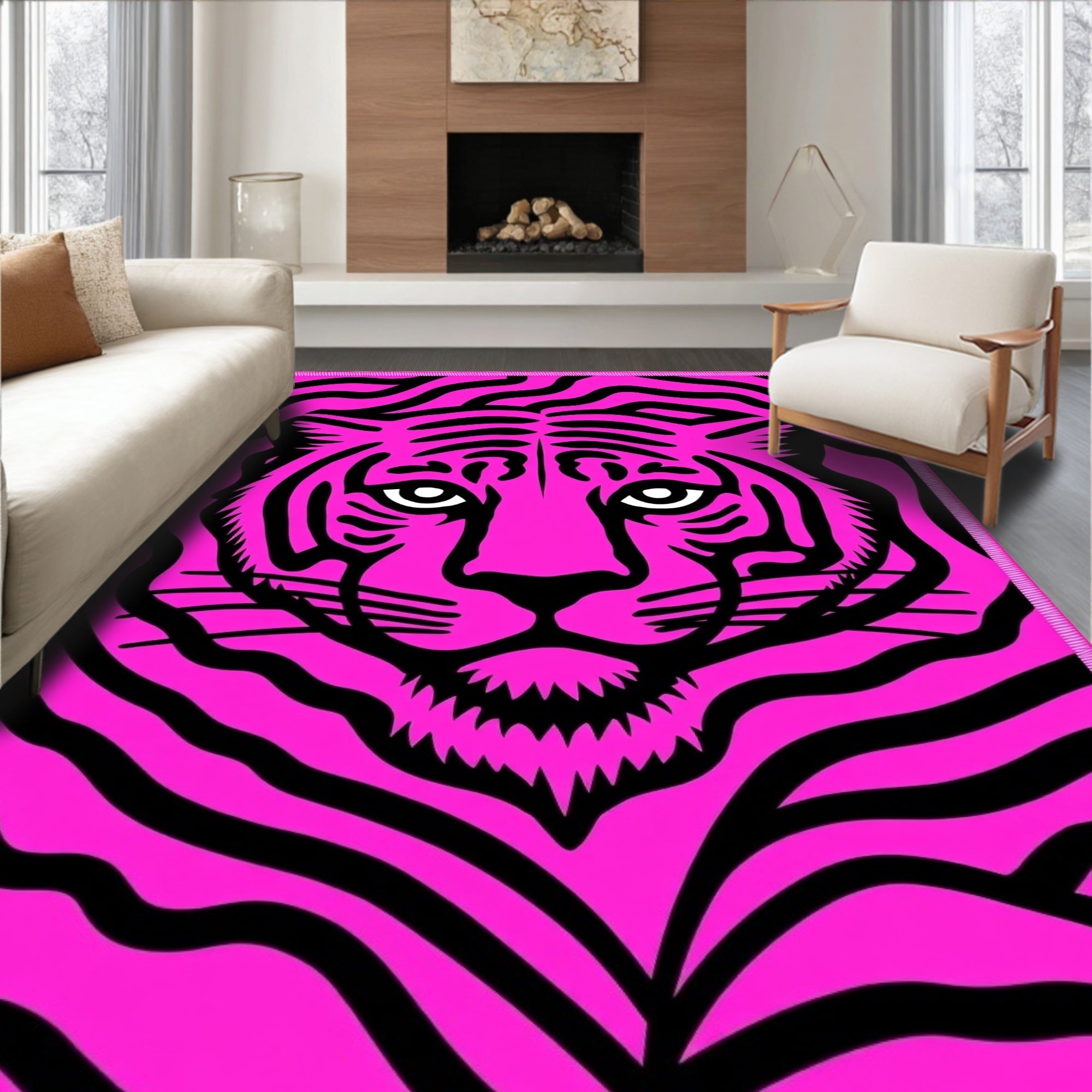 Vibrant Pink Tiger Stripes Rug