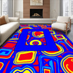 Blue Red Yellow Abstract Groovy Shapes Rug