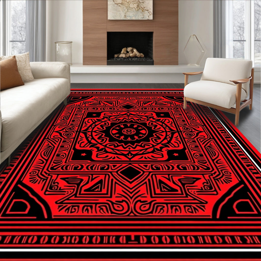 Bold Red Intricate Mandala Rug