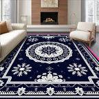Navy Medallion Snowflake Tribal Fringe Rug