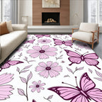 Pink Butterflies and Flowers Artwork Rug