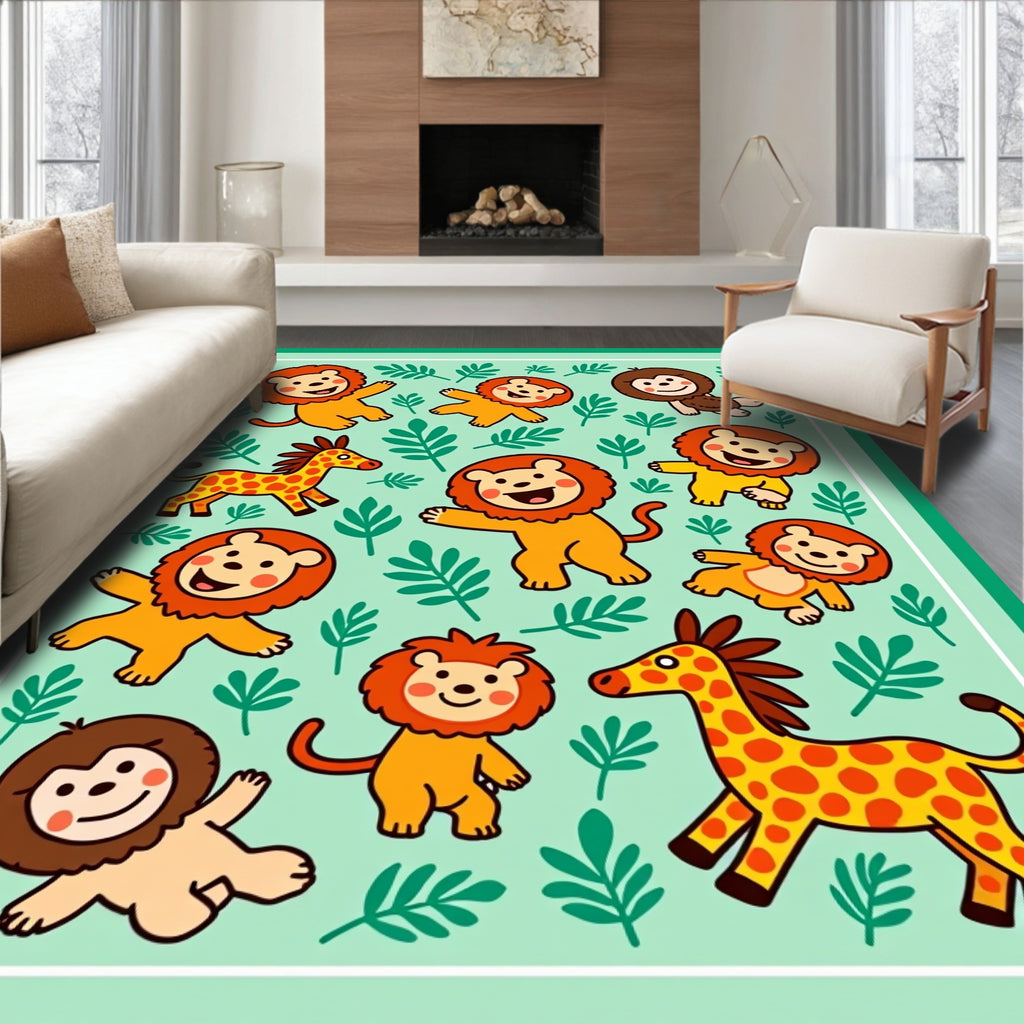 Playful Lions Giraffes Jungle Animals Rug