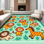 Playful Lions Giraffes Jungle Animals Rug