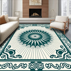 Deep Teal Starburst Sunburst Medallion Rug
