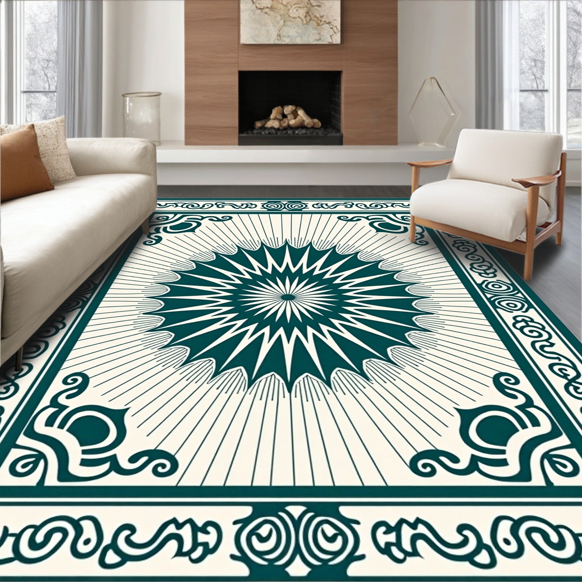 Deep Teal Starburst Sunburst Medallion Rug