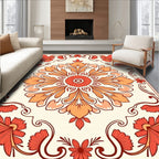 Crimson Orange Floral Medallion Border Rug