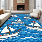 White Sailboats On Rippling Blue Waves Rug