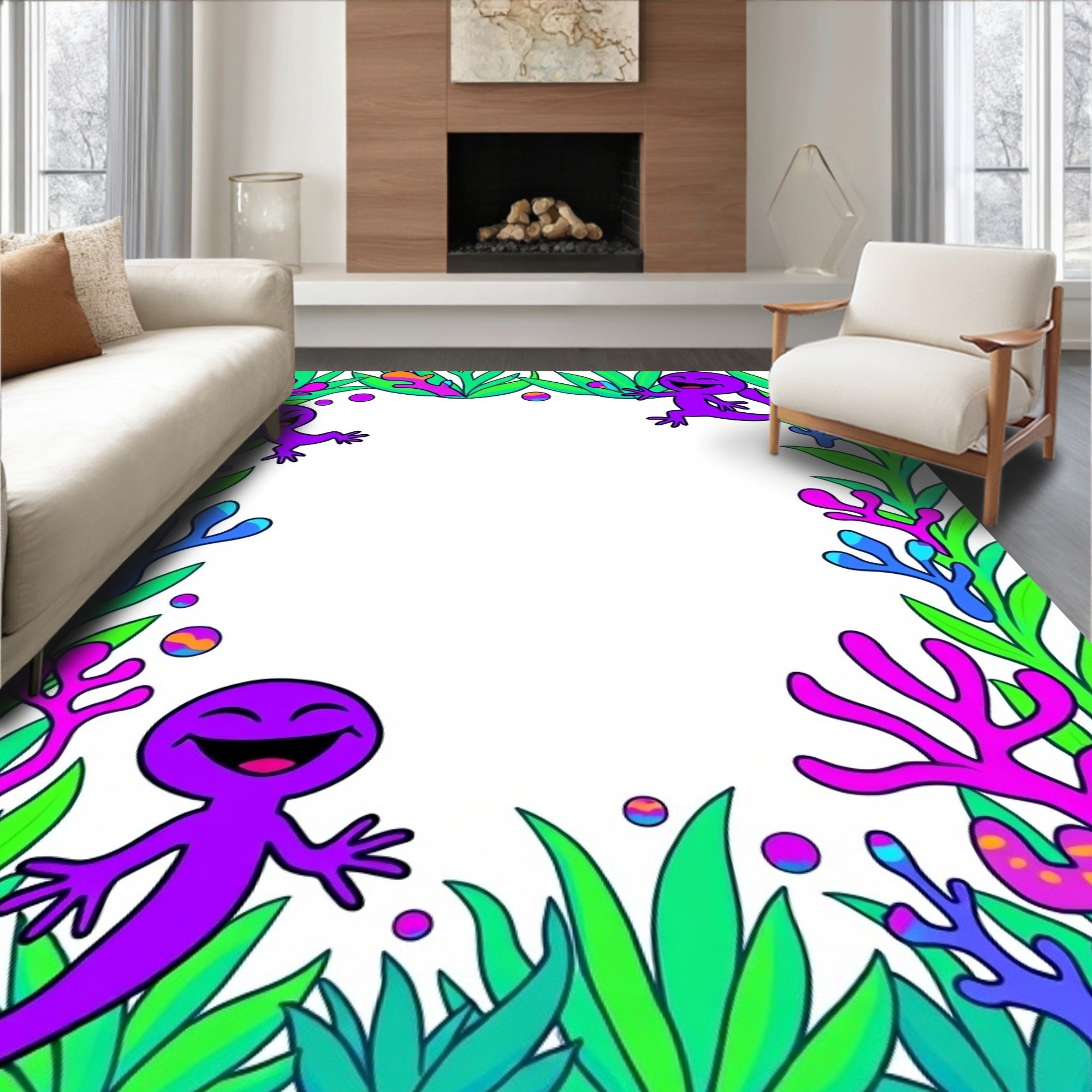 Whimsical Purple Creatures Coral Garden Rug