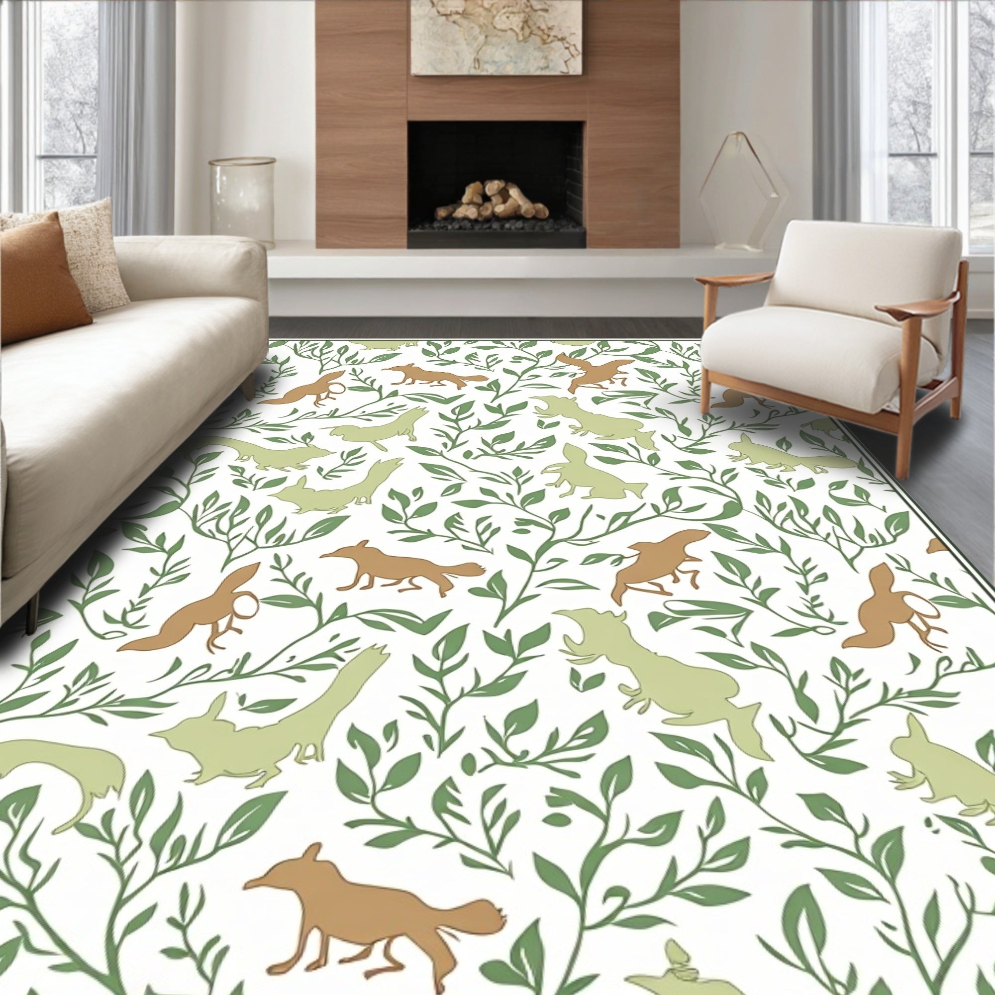 Woodland Creatures Green Vine Repeat Rug