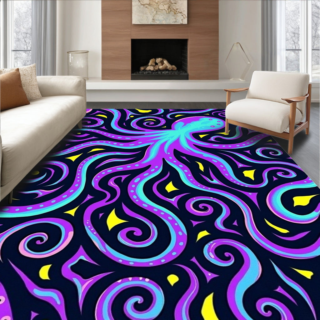 Vibrant Purple Teal Octopus Swirl Rug
