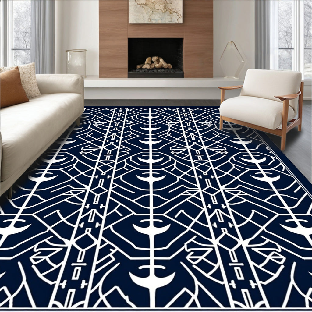 Navy White Geometric Art Deco Rug