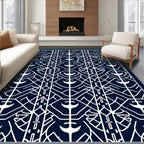 Navy White Geometric Art Deco Rug