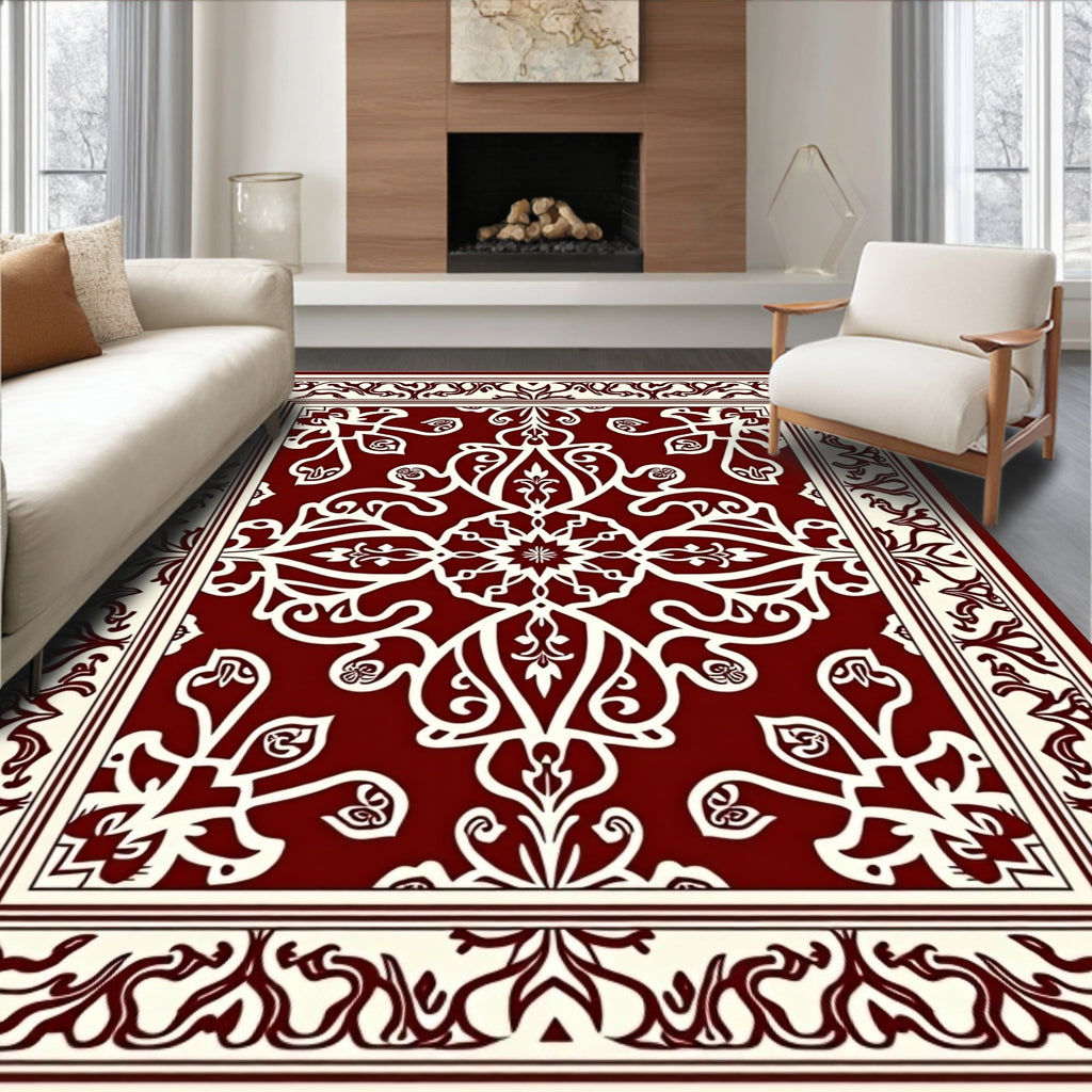 Deep Red Traditional Floral Medallion Rug