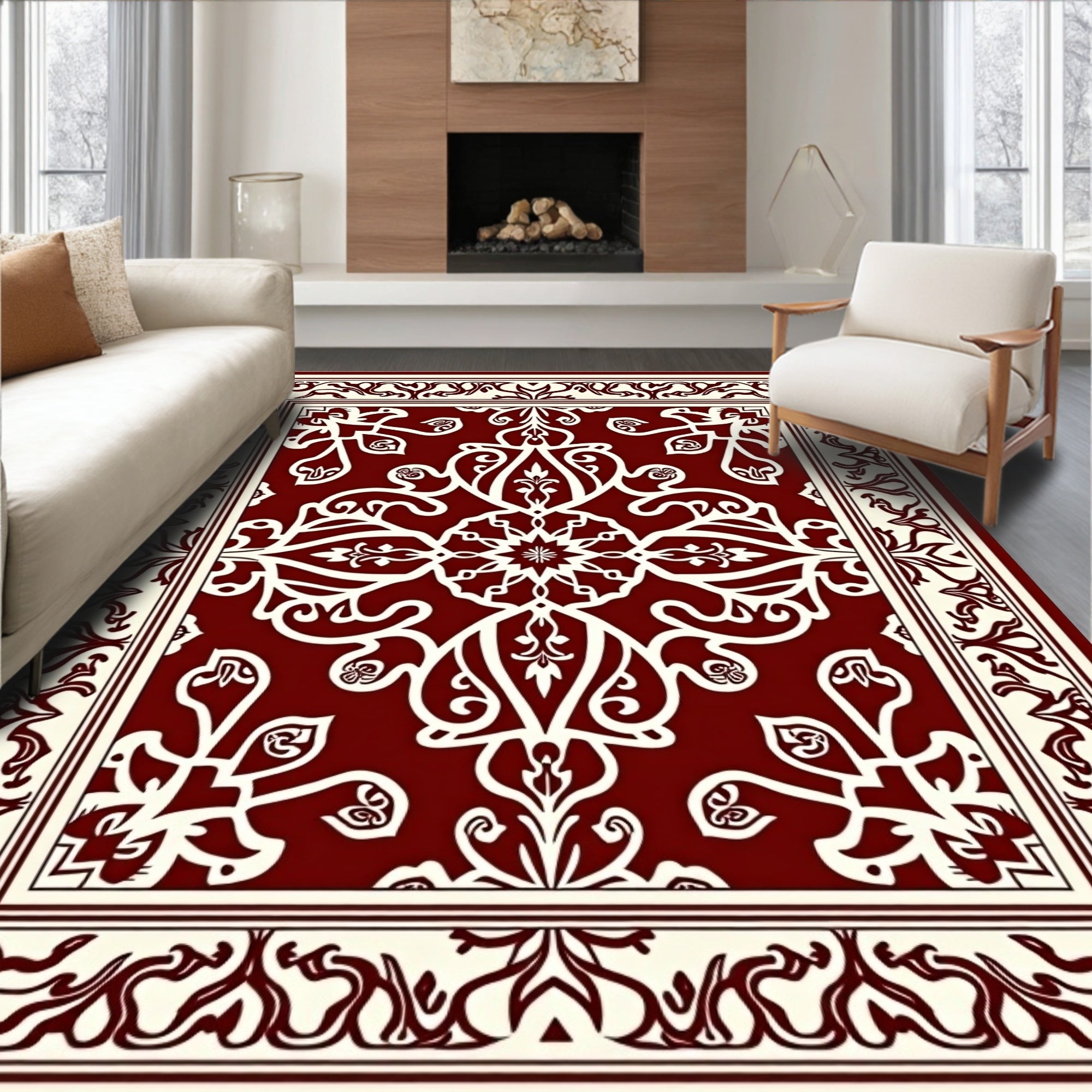 Deep Red Traditional Floral Medallion Rug