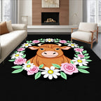 Brown Cow Floral Wreath Cute Art Rug