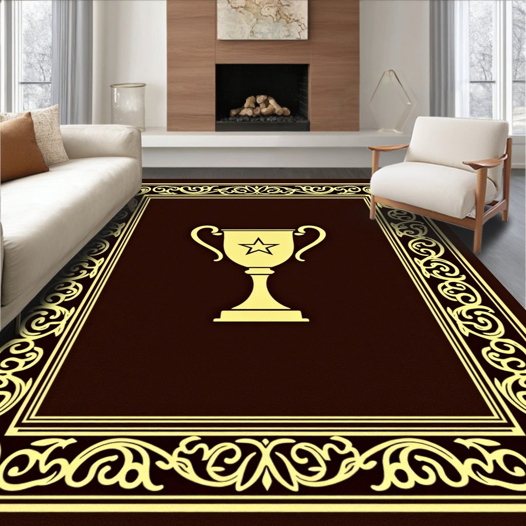 Golden Trophy Medallion Brown Frame Rug