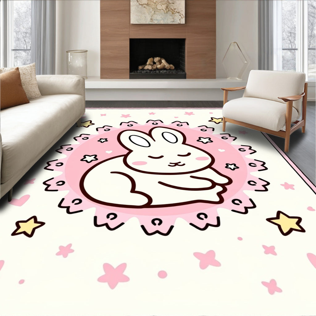 Sweet Dreams Pink Bunny Stars Rug