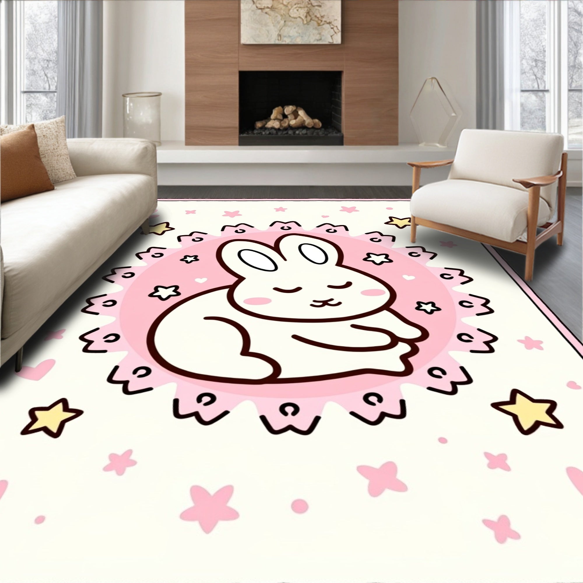 Sweet Dreams Pink Bunny Stars Rug