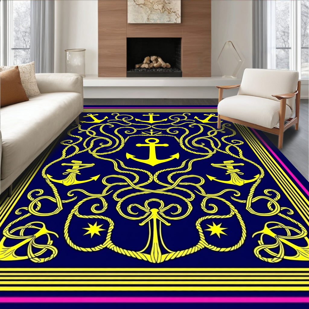 Naval Yellow Anchor Rope Medallion Rug