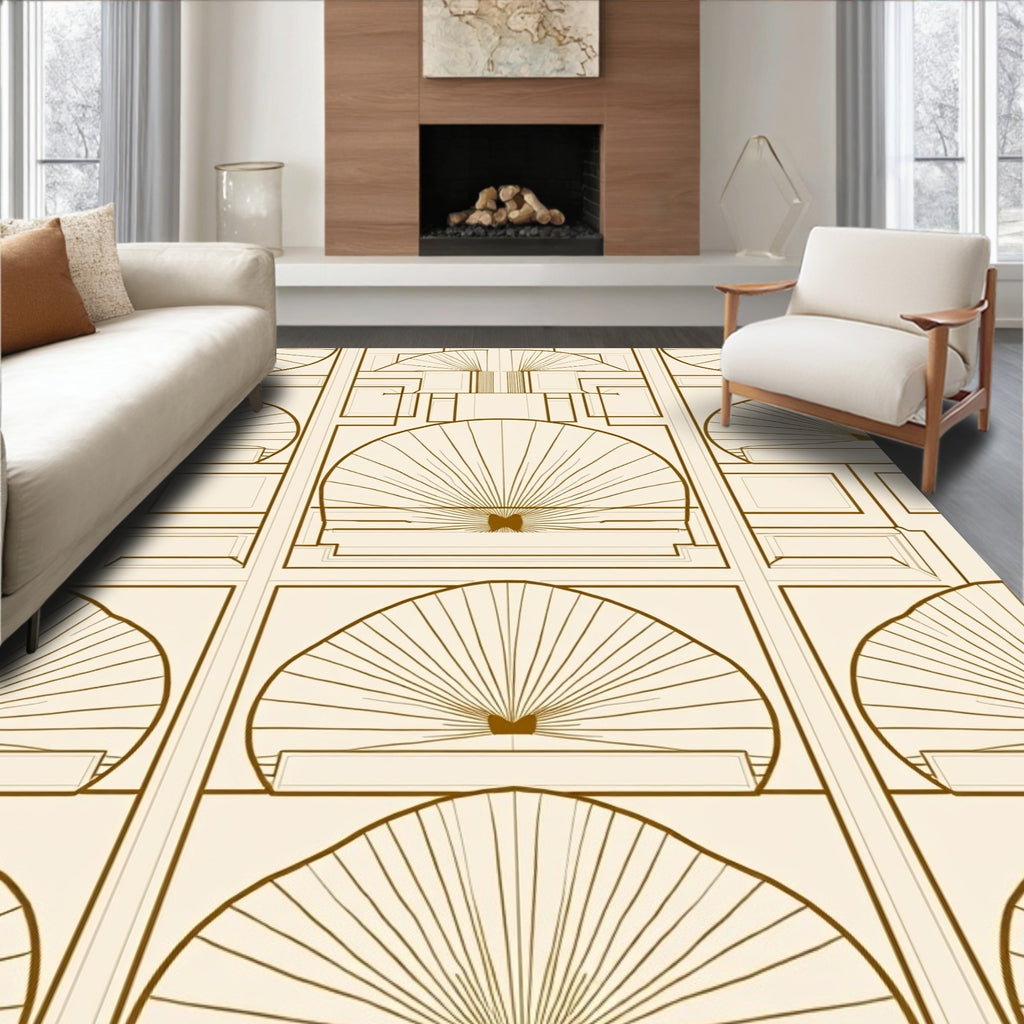 Cream Art Deco Fan Panels Rug