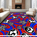 Red Blue Flowing Soccer Balls Abstract Rug