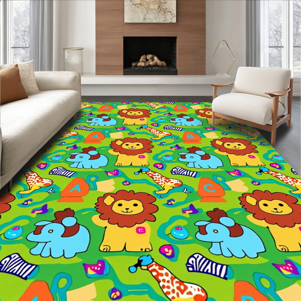 Whimsical Animal Alphabet Safari Playground Rug