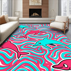 Vibrant Pink Teal Dolphin Swirl Rug