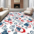 Festive Red Blue Whimsical Icons Rug