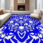 Vibrant Royal Blue Floral Symmetry Rug