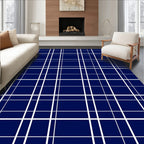 Classic Blue White Grid Lines Rug