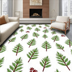 Green Fir Branches Red Berries Botanical Rug