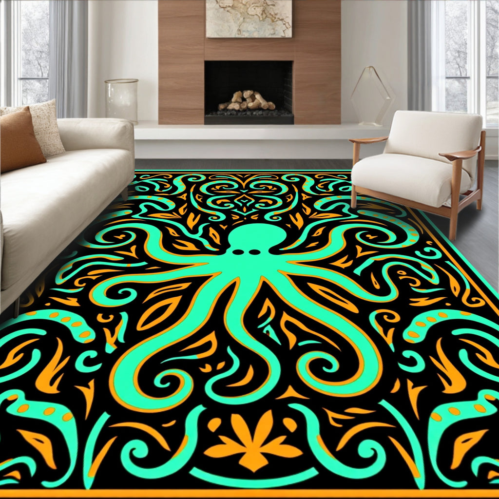 Teal Octopus Aquatic Swirls Rug