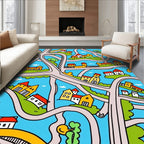 Whimsical Cityscape with Colorful Houses Rug